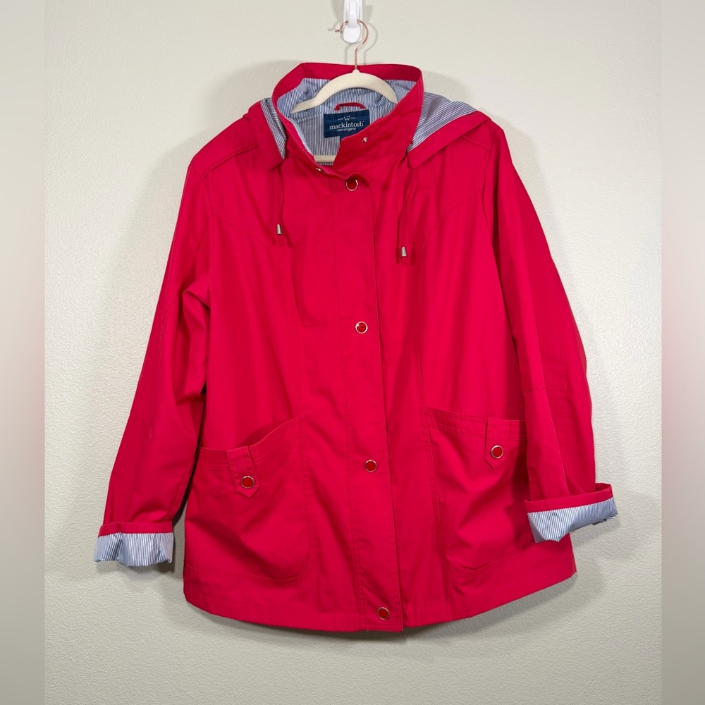 Mackintosh New England Utility Jacket Rain Coat with Hood Red Luxury Women 1X